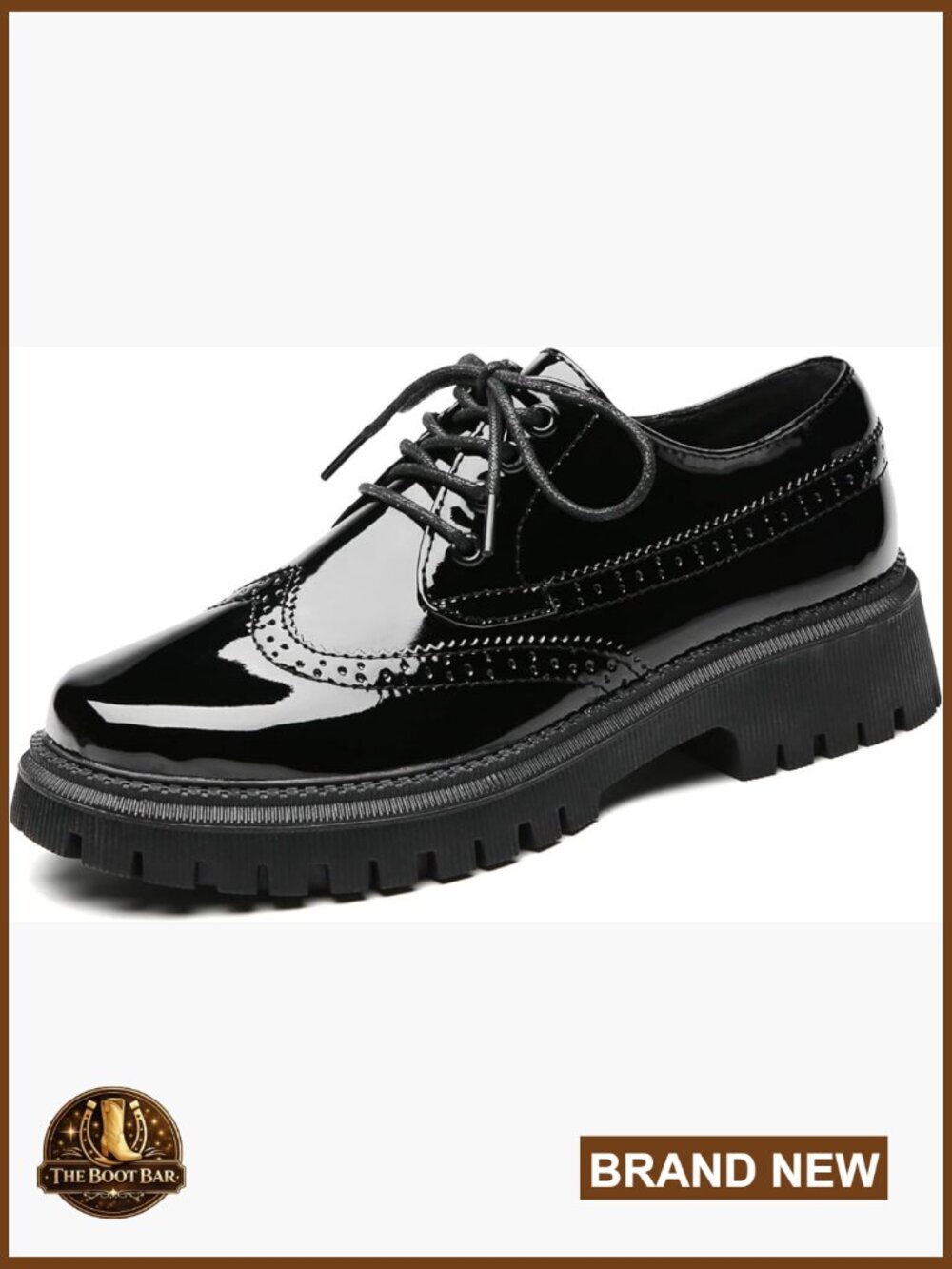 Vintage Platform Oxford Shoes Lace-up Round Toe Patent Leather Brogues